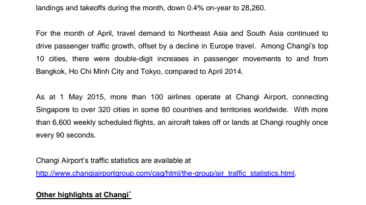 Operating Indicators for April 2015