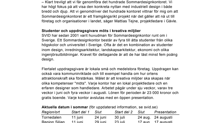 Nu startar det 100:e Sommardesignkontoret