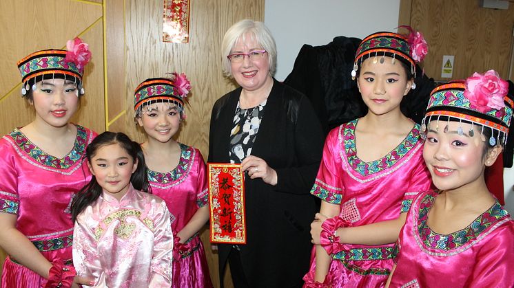 Local families Celebrate Chinese New Year in North Glasgow. MSP for Maryhill and Springburn Patrica Ferguson enjoys Chinese New Year at Saracen House.