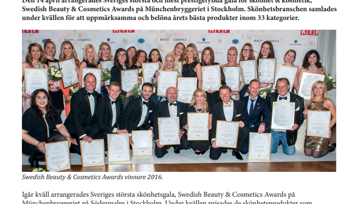 Glitter och glamour på årets Swedish Beauty & Cosmetics Awards
