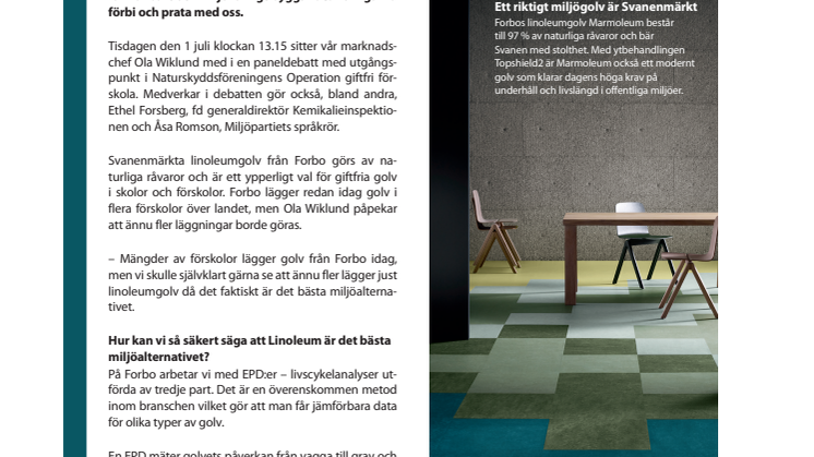 Forbo diskuterar giftfri förskola i Almedalen