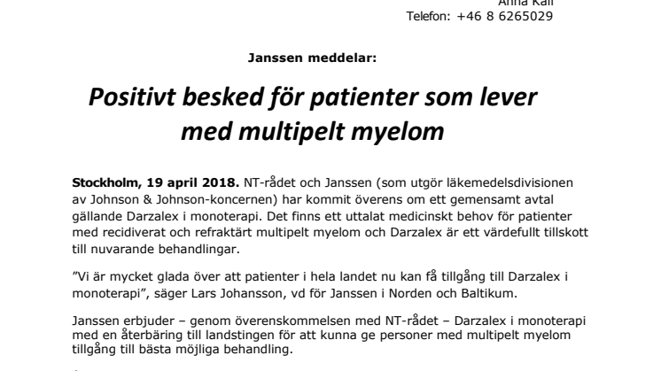 Positivt besked för patienter som lever med multipelt myelom