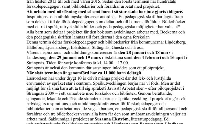 SLUTSPURTEN FÖR PROJEKTET BERÄTTA, LEKA, LÄSA OM NÄRLÄSNING AV BILDERBÖCKER MED SMÅBARN