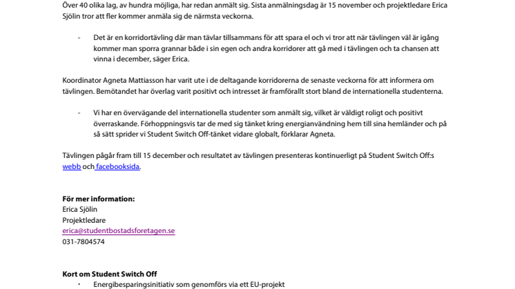 Studenter släcker lampan och lägger locket på - tävlingsstart för Student Switch Off
