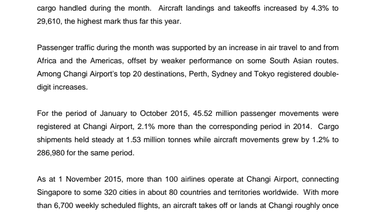 Operating Indicators for October 2015