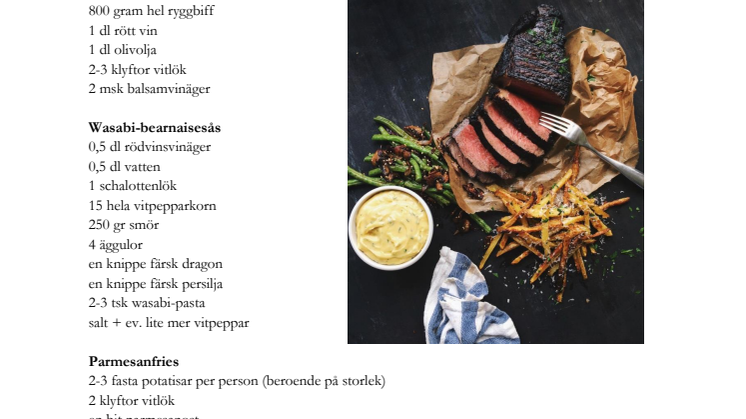 Vinnande receptet Grillad ryggbiff med wasabi-bearnaise, parmesanfries och sojaslungade gröna bönor