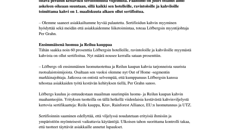Sataprosenttisen kestävää ravintoloille ja kahviloille 