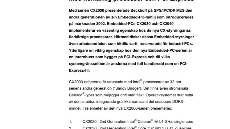 Beckhoff's DIN-skena CX2000 med flerkärnig processor och PCI-Express 