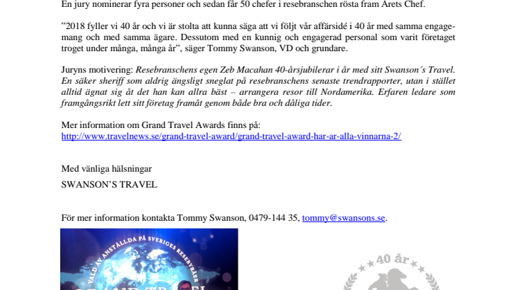 Tommy Swanson Årets Chef i resebranschen