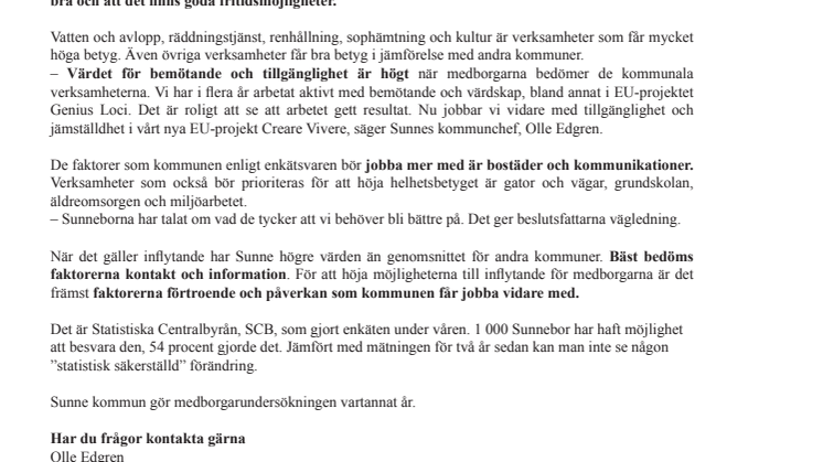Sunne kommun får bra betyg av medborgarna