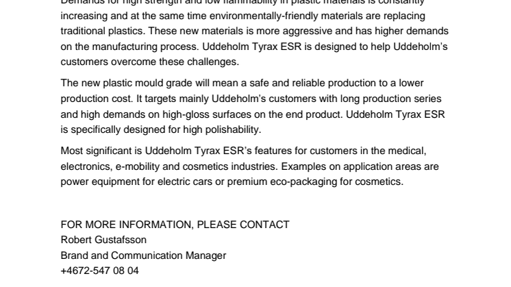 Uddeholm paves the way for sustainability in the plastics industry