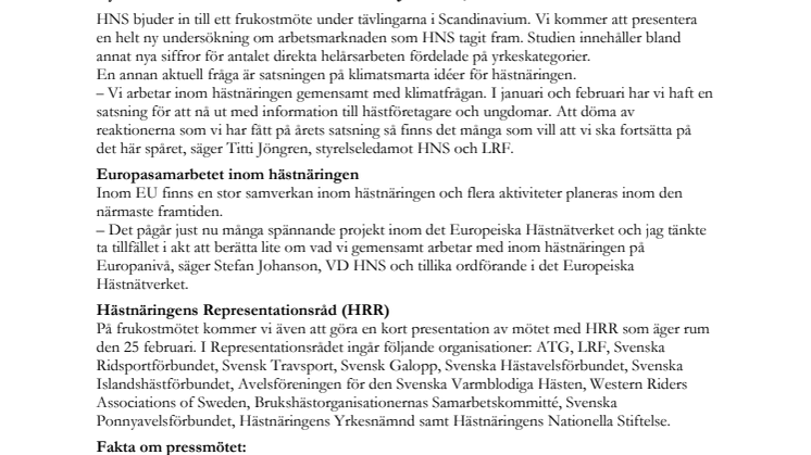 Vilket yrke är vanligast inom hästnäringen? Det berättar HNS på pressträffen i Göteborg 26 februari