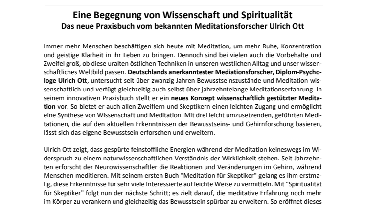 Presseinformation Ott "Spiritualität für Skeptiker"