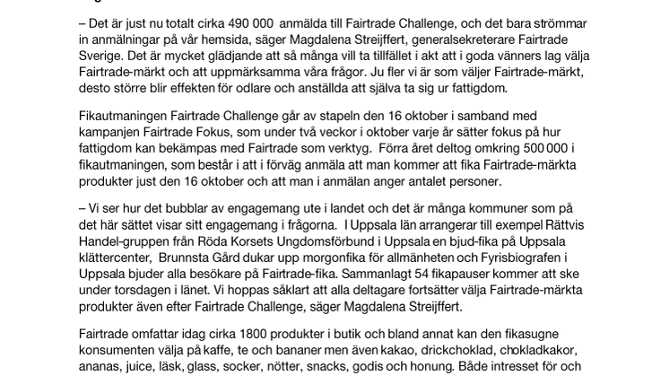 Nära 8000 fikar Fairtrade i Uppsala län på torsdag