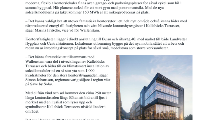 1 000 kvadratmeter solceller till Kallebäcks Terrasser