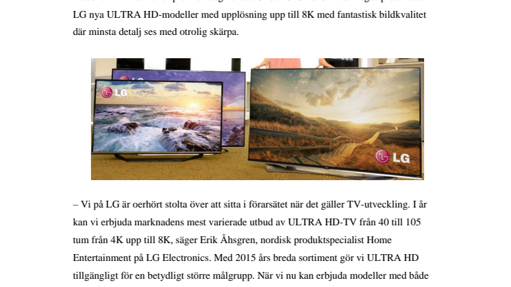 LG GÖR TV-TITTANDET SKARPARE MED 20 NYA ULTRA HD-TV UNDER 2015 – FRÅN 4K UPP TILL 8K