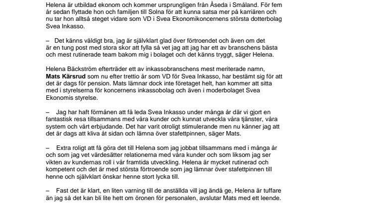 Helena Bäckström ny VD i Svea Inkasso AB