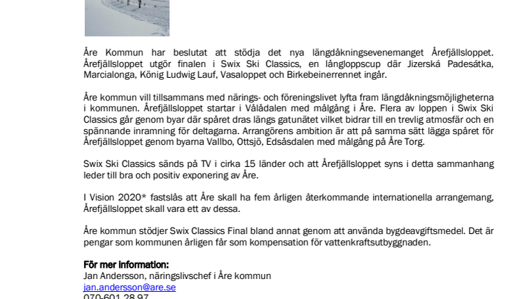 Åre kommun stödjer Årefjällsloppet 2013-2015