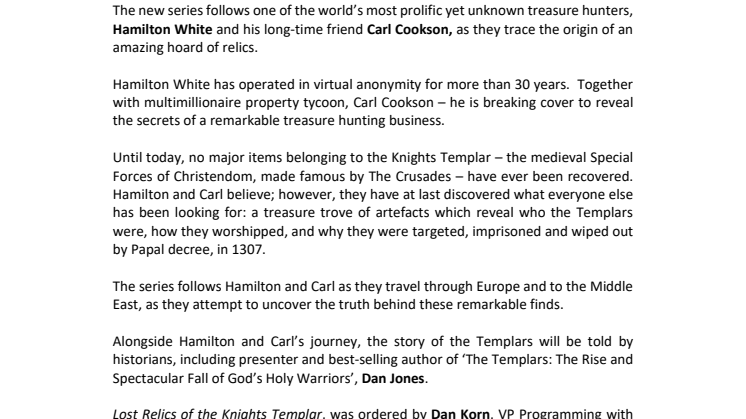 LOST RELICS OF THE KNIGHTS TEMPLAR TO PREMIERE ON HISTORY