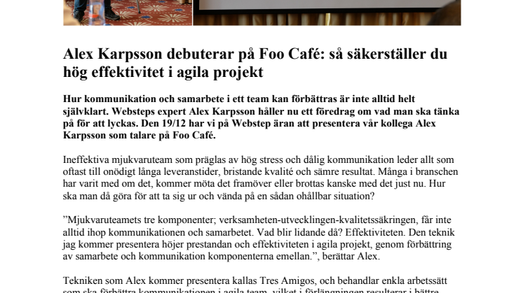 Alex Karpsson debuterar på Foo Café: så säkerställer du hög effektivitet i agila projekt