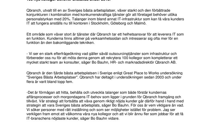 QBRANCH VÄXER - 100 NYA KOLLEGOR 2010