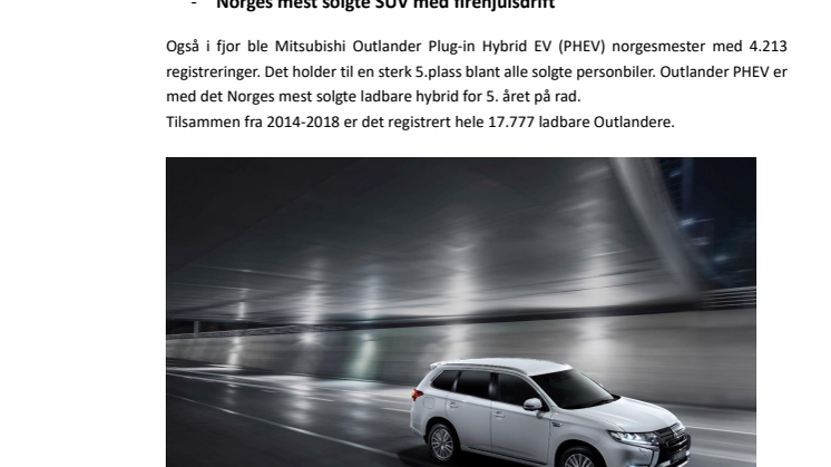 Mitsubishi Outlander PHEV 4WD med ny salgssuksess