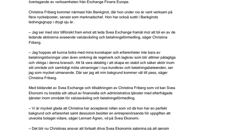 Christina Friberg vd för Svea Exchange