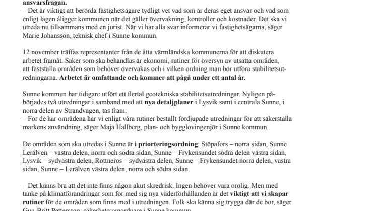11 delområden i Sunne behöver stabiliseringsutredas