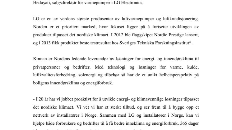 LG og Kinnan AS innleder samarbeid i Norge