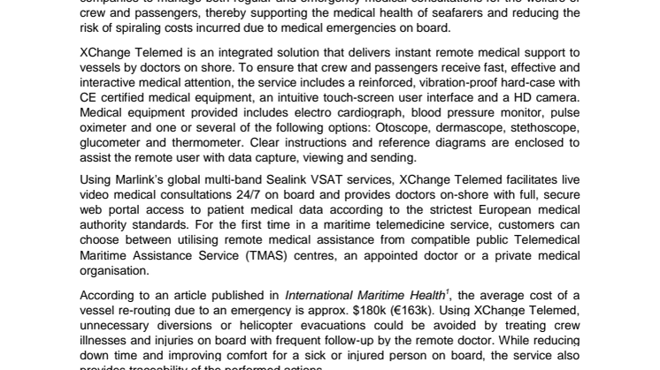 Marlink: Marlink introduces health & safety at sea innovation with complete telemedicine service