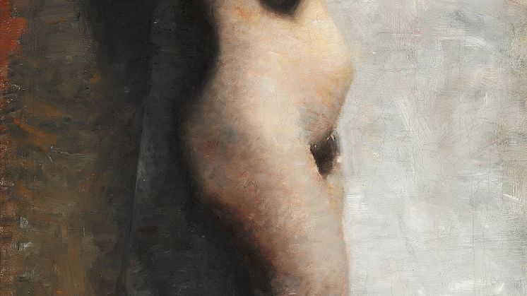 Vilhelm Hammershøi: "Nøgen Kvindelig Model. Staaende. Profil mod højre" (1886). Olie på lærred. 67 x 36,5 cm.