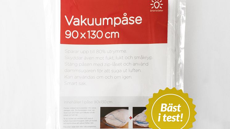 ”Behöll vakuumet hela testet. Lätt att stänga påsen. Bra ventil och lock.” Tidningen Hem&Hyra