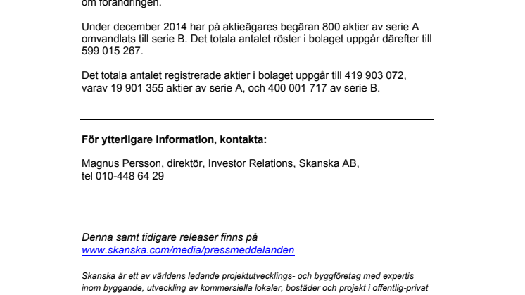Omvandling av aktier i Skanska AB