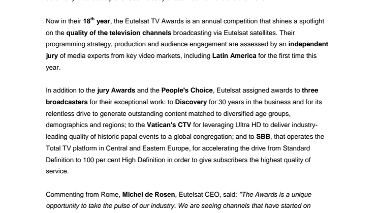 Eutelsat TV Awards winners revealed!