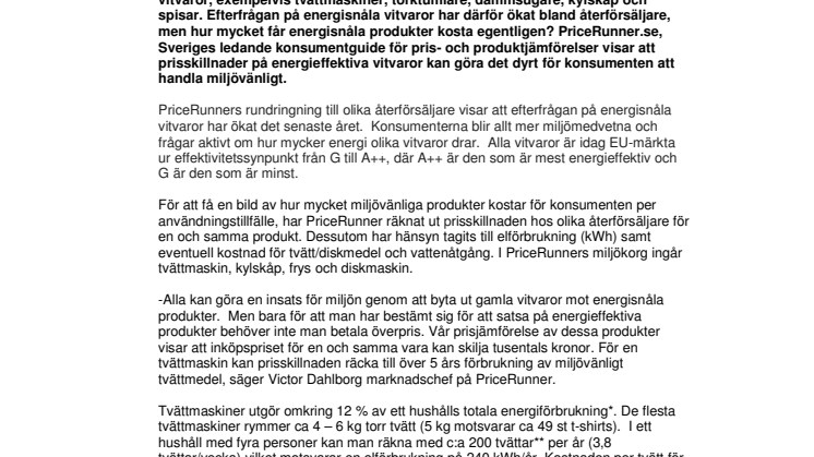 Stor efterfrågan på energisnåla vitvaror - men stor prisskillnad på produkter