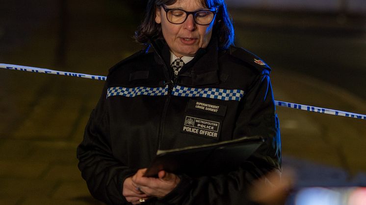 [Supt Louise Sargent reading a statement at the scene]