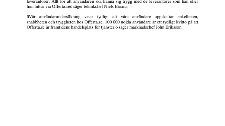 Offerta.se firar 100 000 nöjda användare