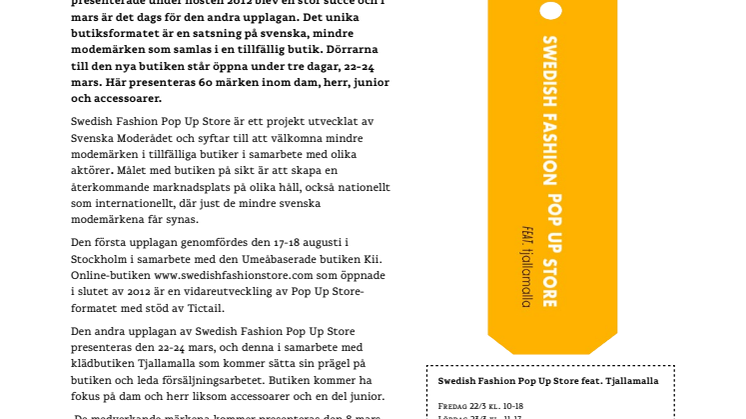 Swedish Fashion Pop Up Store 22-24 MARS