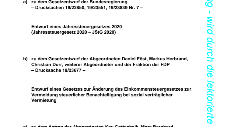 Referentenentwurf Jahressteuergesetz 2020