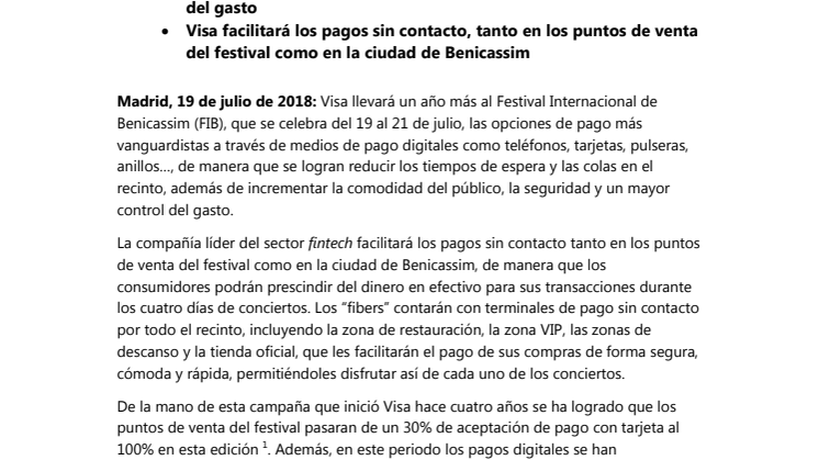 Visa consolida los pagos digitales en FIB 2018, en un año en el que se esperan 50.000 visitantes diarios