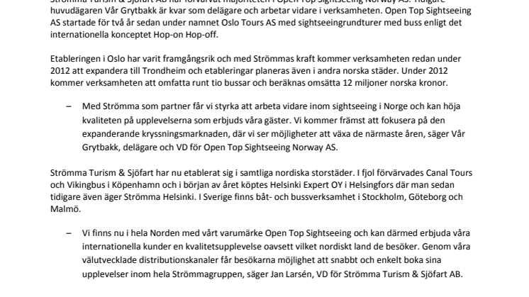 Strömma Turism & Sjöfart expanderar till Norge