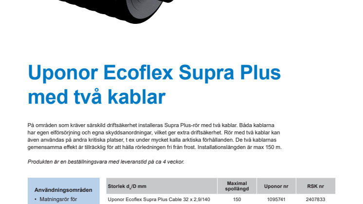 Uponor lanserar frostskyddad kulvert med två kablar
