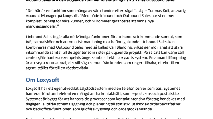 Loxysoft lanserar Inbound Sales