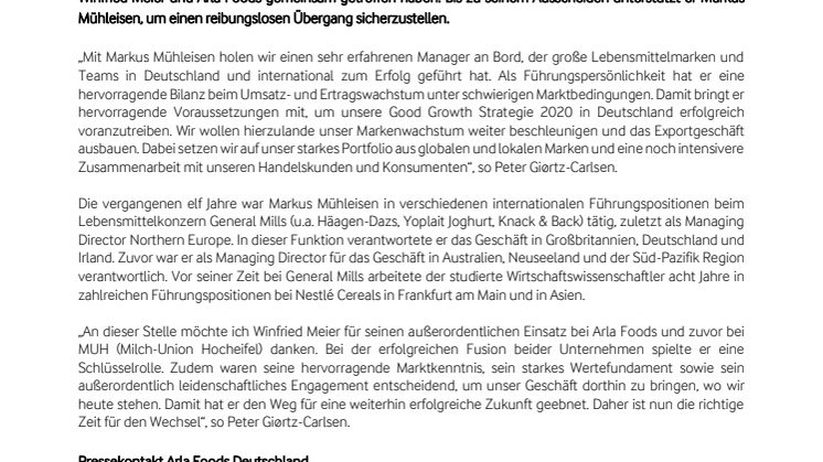 Arla Foods ernennt neuen Deutschland-Chef