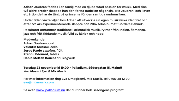 Adnan Joubran – Oriental fusion med flamenco och jazz på Palladium Malmö 23 november