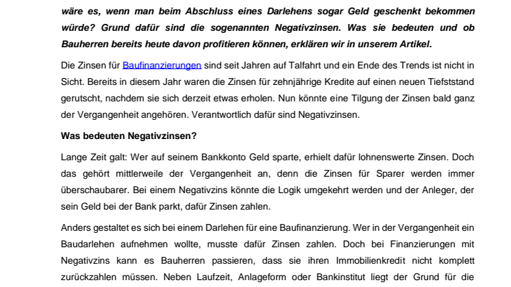 Negativzinsen in der Baufinanzierung: Was bedeutet das für Bauherren?
