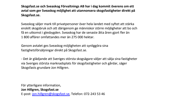 Sveaskog kommer att publicera skogsfastigheter på Skogsfast.se