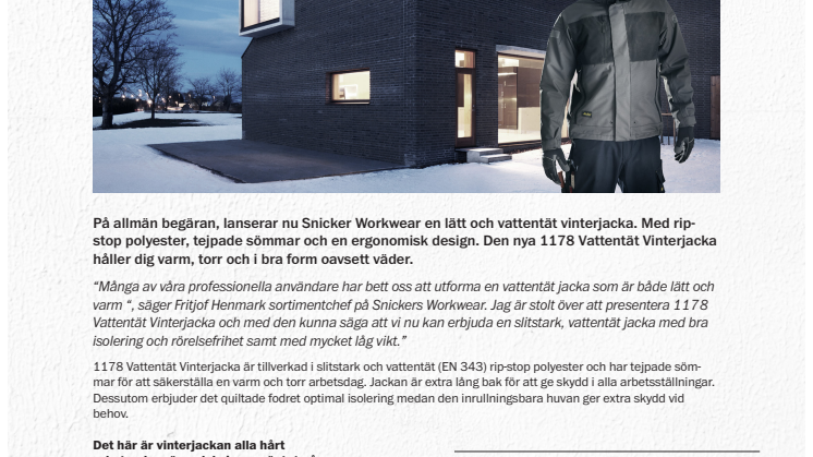 Snickers Workwear 1178 Vattentät Vinterjacka