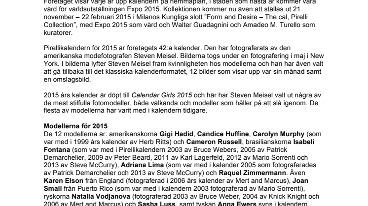 Premiär för 2015 års Pirellikalender