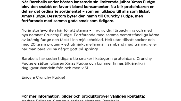 Barebells Xmas Fudge goes Crunchy Fudge